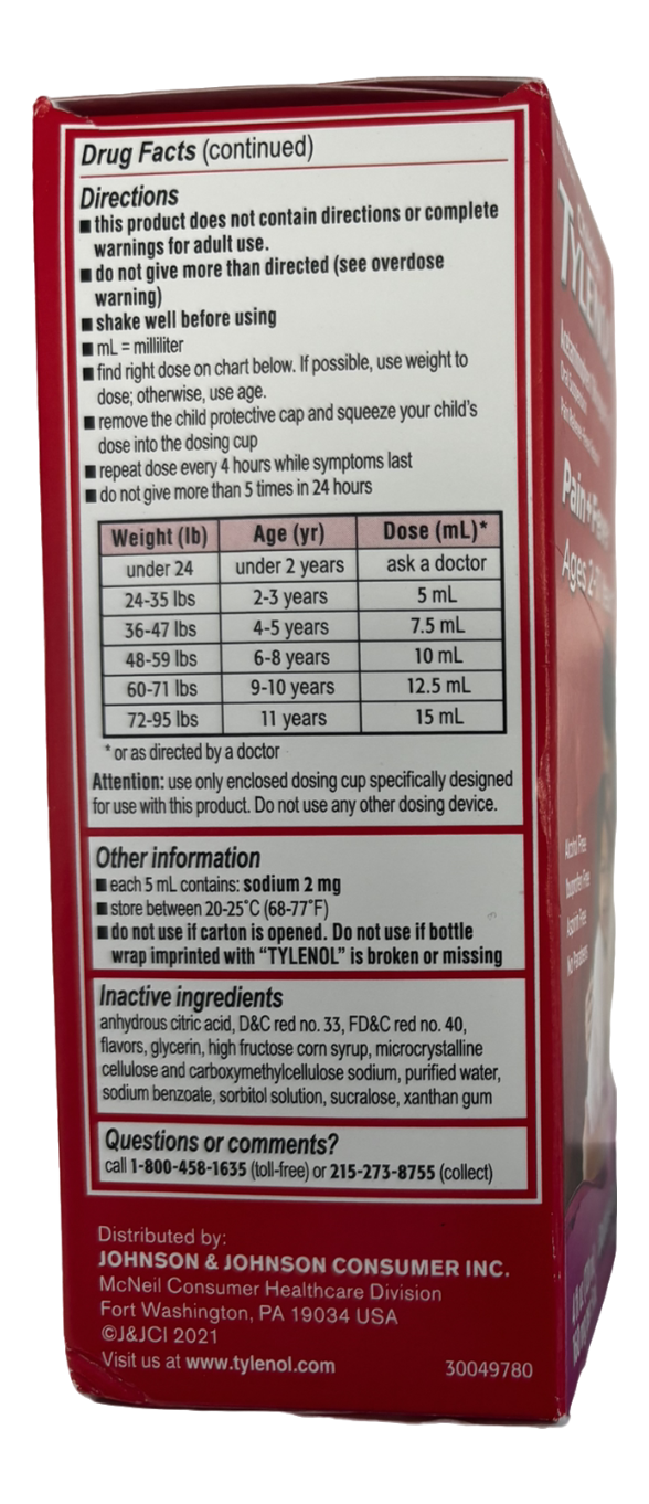 Children's Tylenol Acetaminophen Oral Suspension Pain+Fever Ages 2-11   4 fl oz [120mL] 160mg per 5 mL