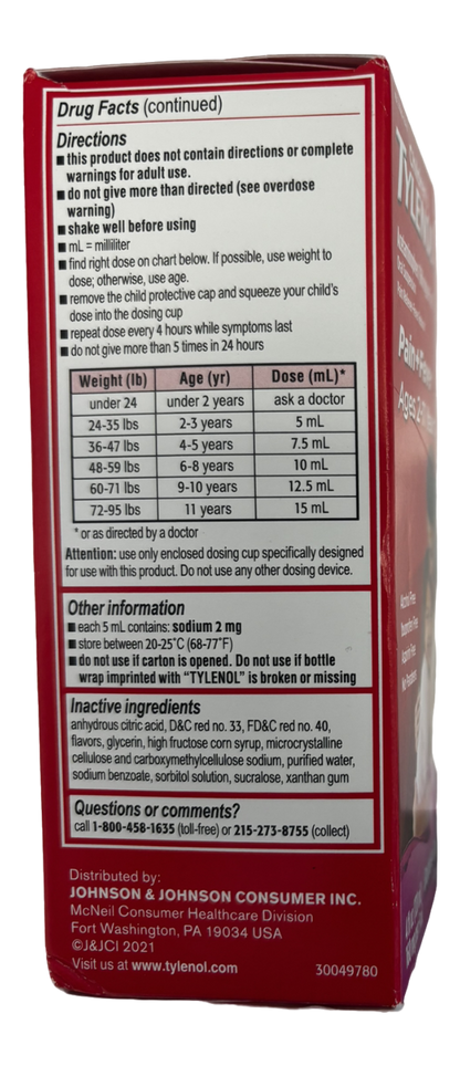 Children's Tylenol Acetaminophen Oral Suspension Pain+Fever Ages 2-11   4 fl oz [120mL] 160mg per 5 mL